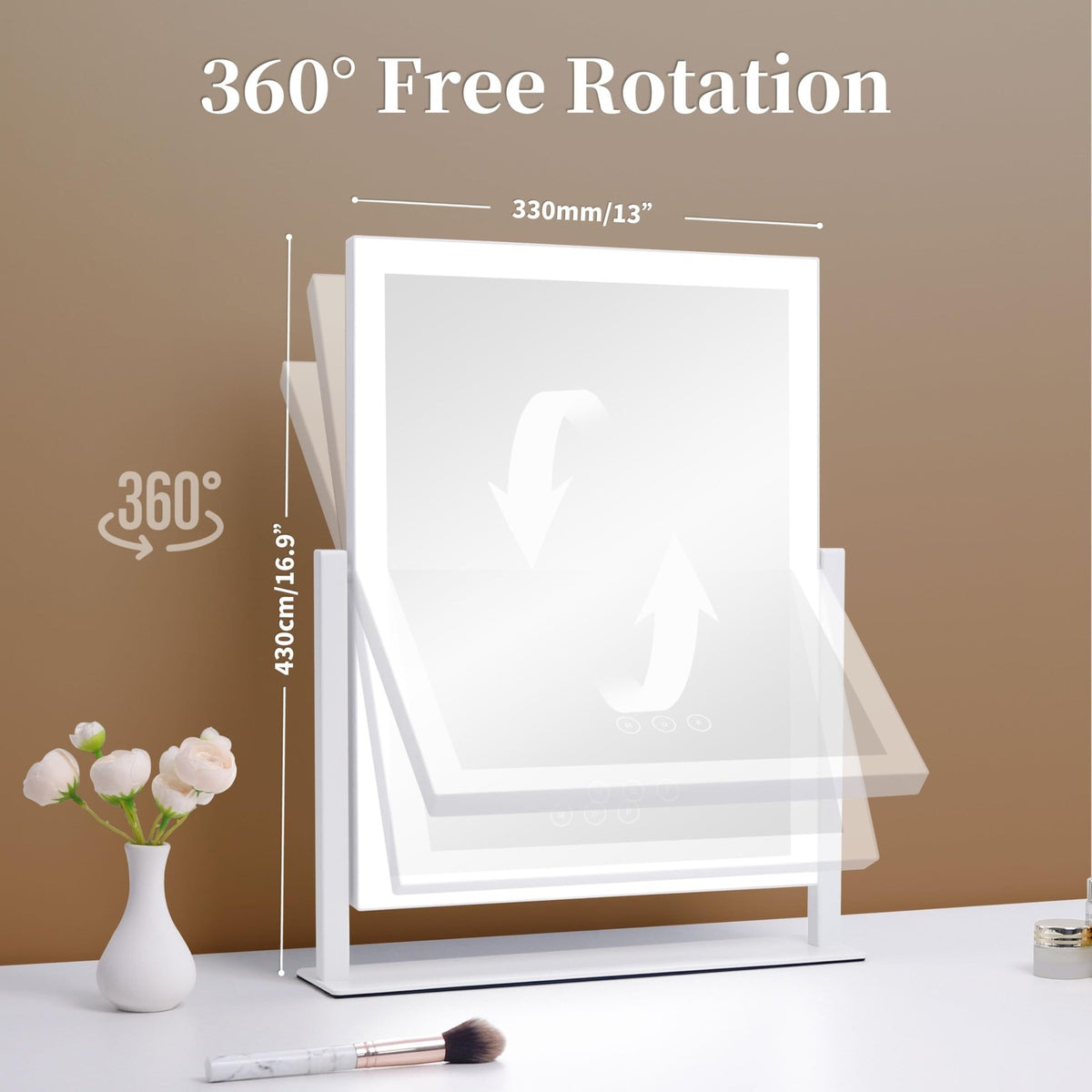 Lighted Vanity Mirror with Lights, 16.7x13.2 Inches, Dimmable & 3 Color Modes