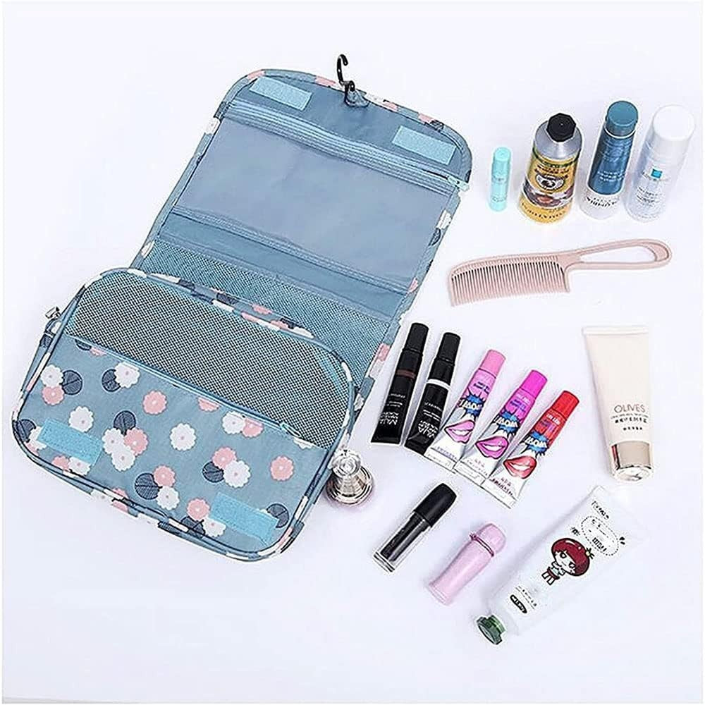 Compact Floral Travel Toiletry Bag with Multiple Compartments