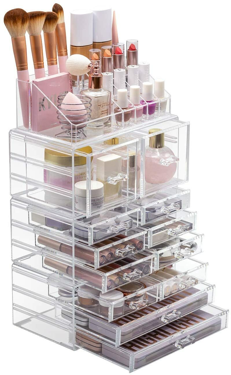 Large Acrylic Makeup Organizer with 12 Drawers & 16 Compartments – Stylish Storage