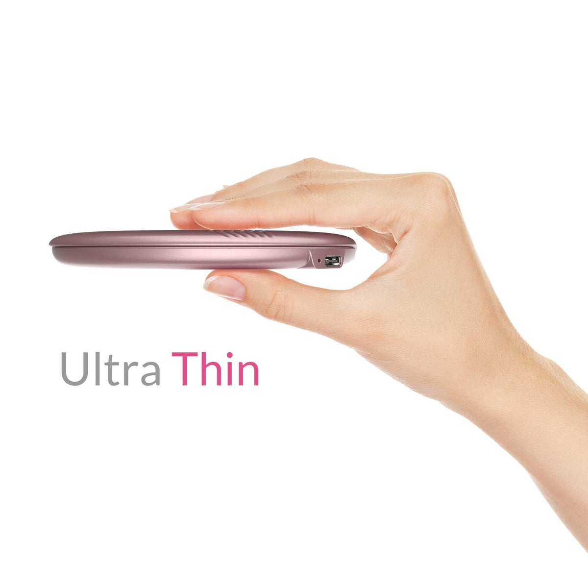 Rose Gold LED Travel Makeup Mirror with 1X/3X Magnification, Dimmable & Rechargeable