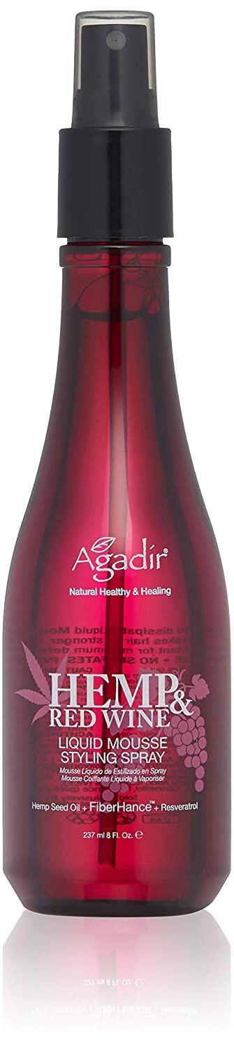 Agadir Hemp & Red Wine Liquid Mousse - Hair Volumizer & Heat Protectant - 8 Fl oz, Pack of 2