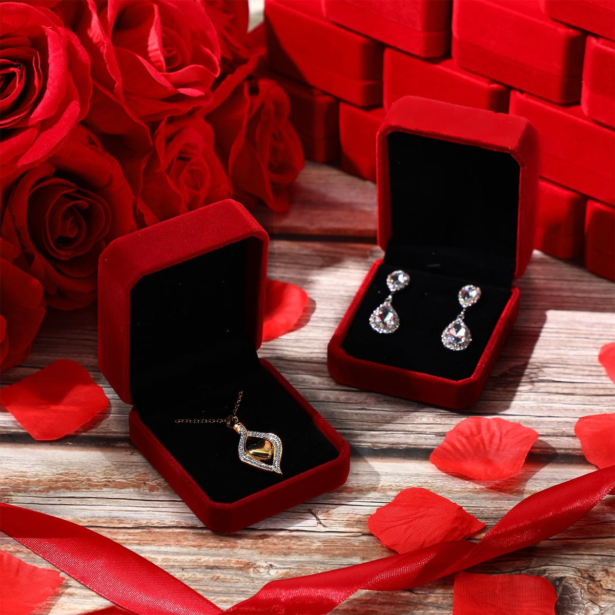 Velvet Jewelry Gift Boxes Set - 24 Wine Red Necklace & Pendant Holders