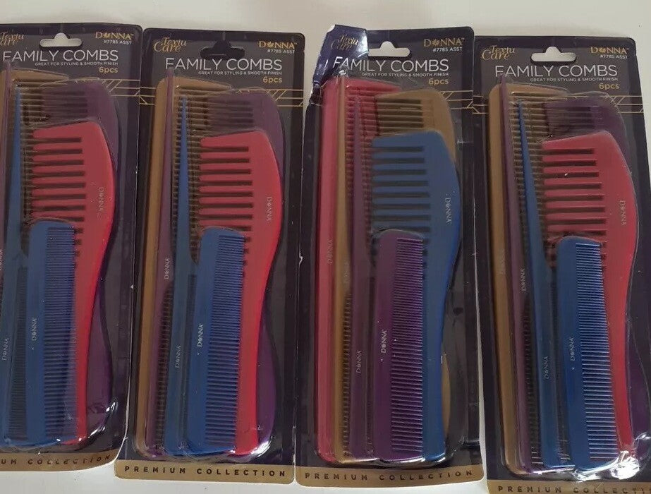 Donna 6-Piece Family Comb Set - 8 Distressed Packs for All Hair Types