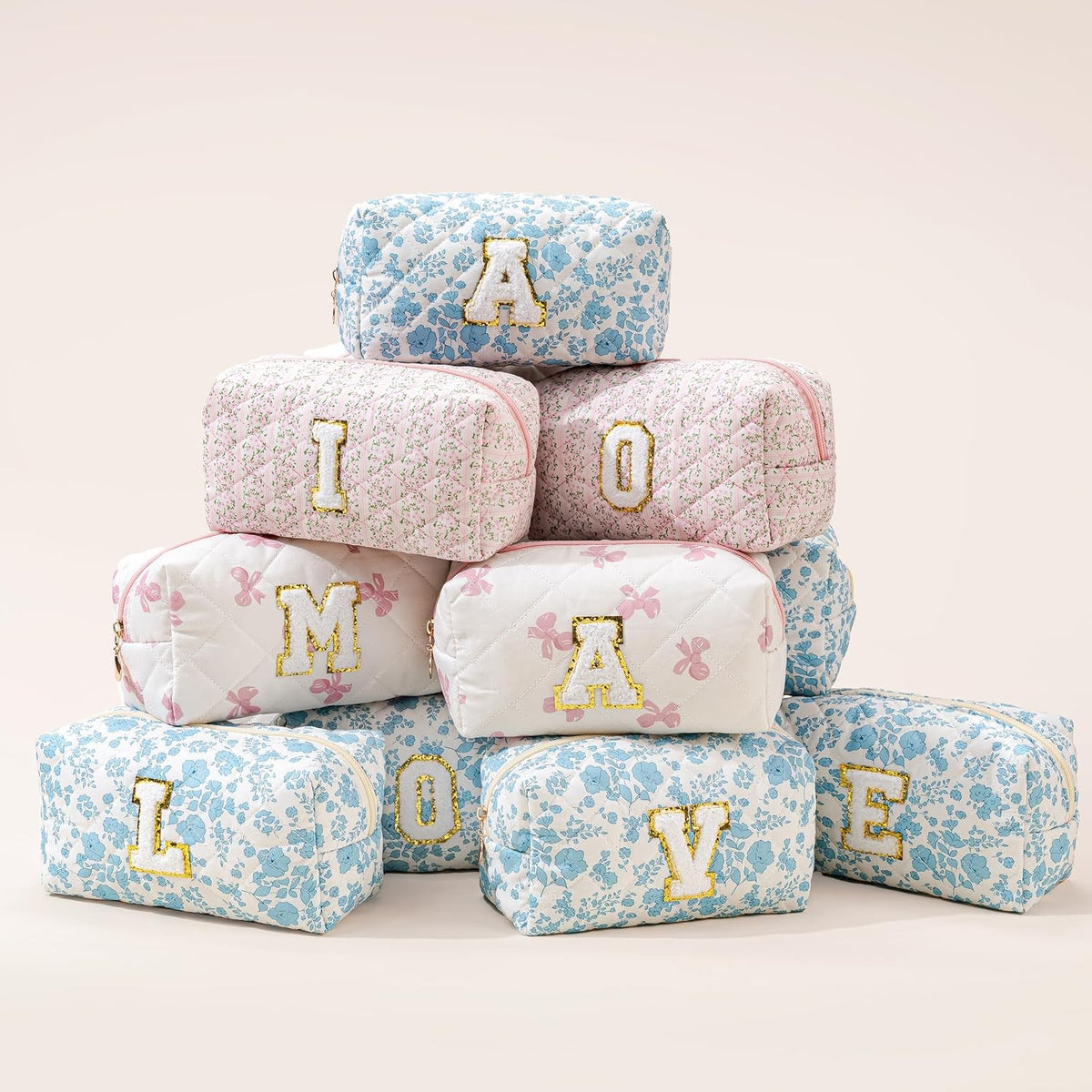 Personalized Makeup Bag for Women - Quilted Travel Cosmetic Organizer