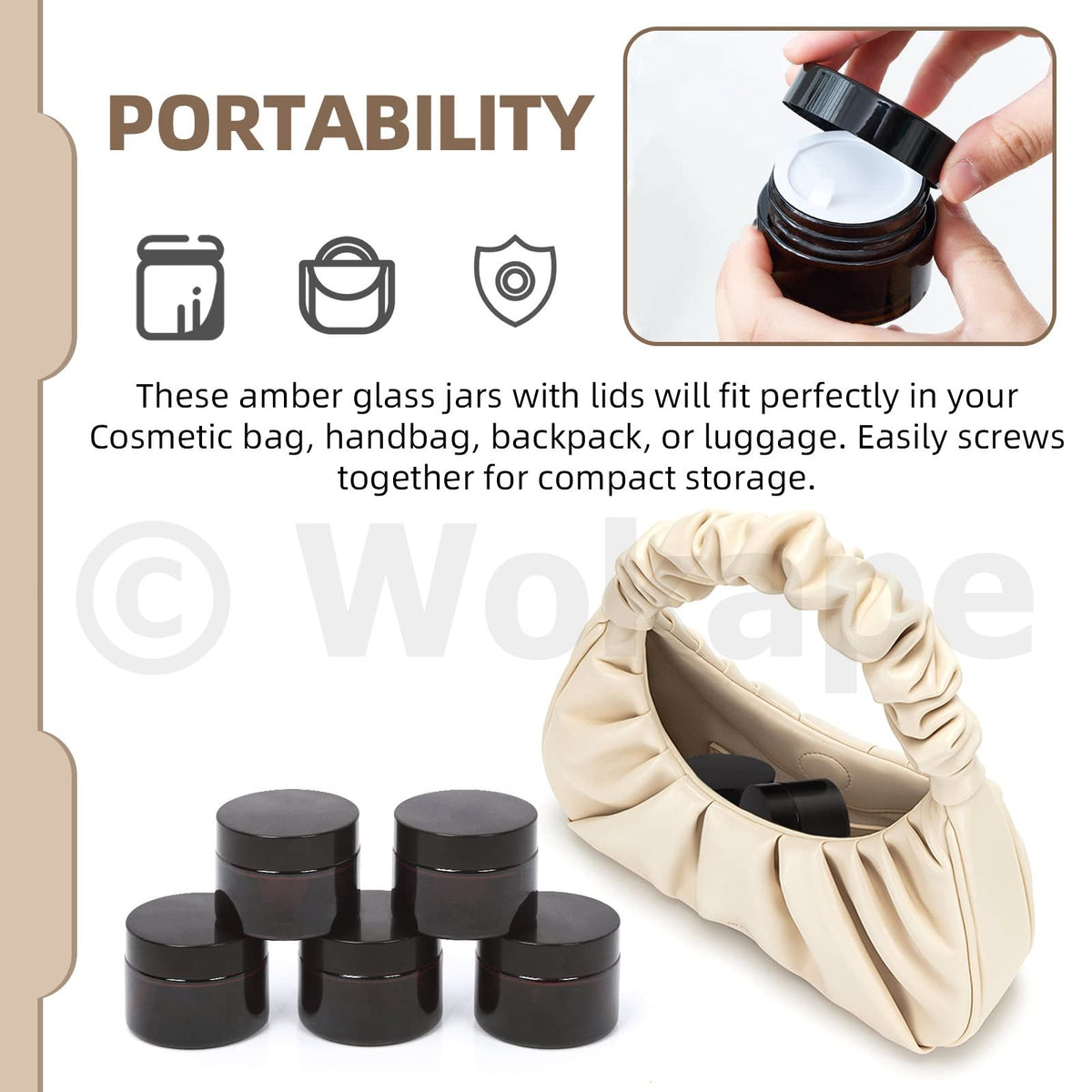 20-Piece 10ml Amber Glass Cosmetic Jars with Leak-Proof Lids & Spatulas – Travel & Storage Set