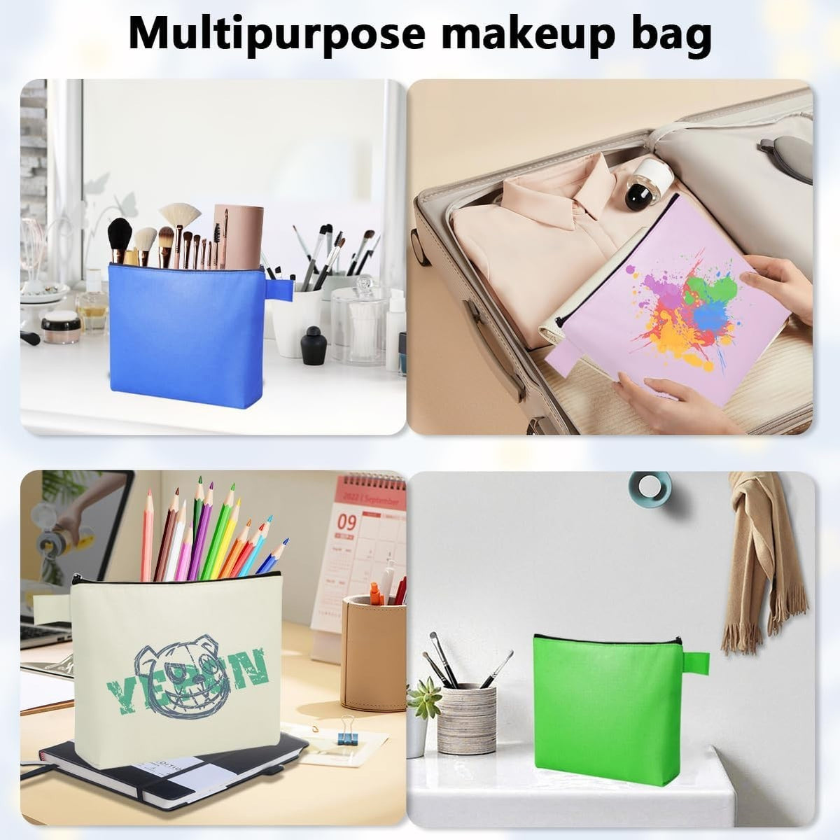 60 Pcs Canvas Makeup Bags Bulk Travel Cosmetic Organizer with Zipper