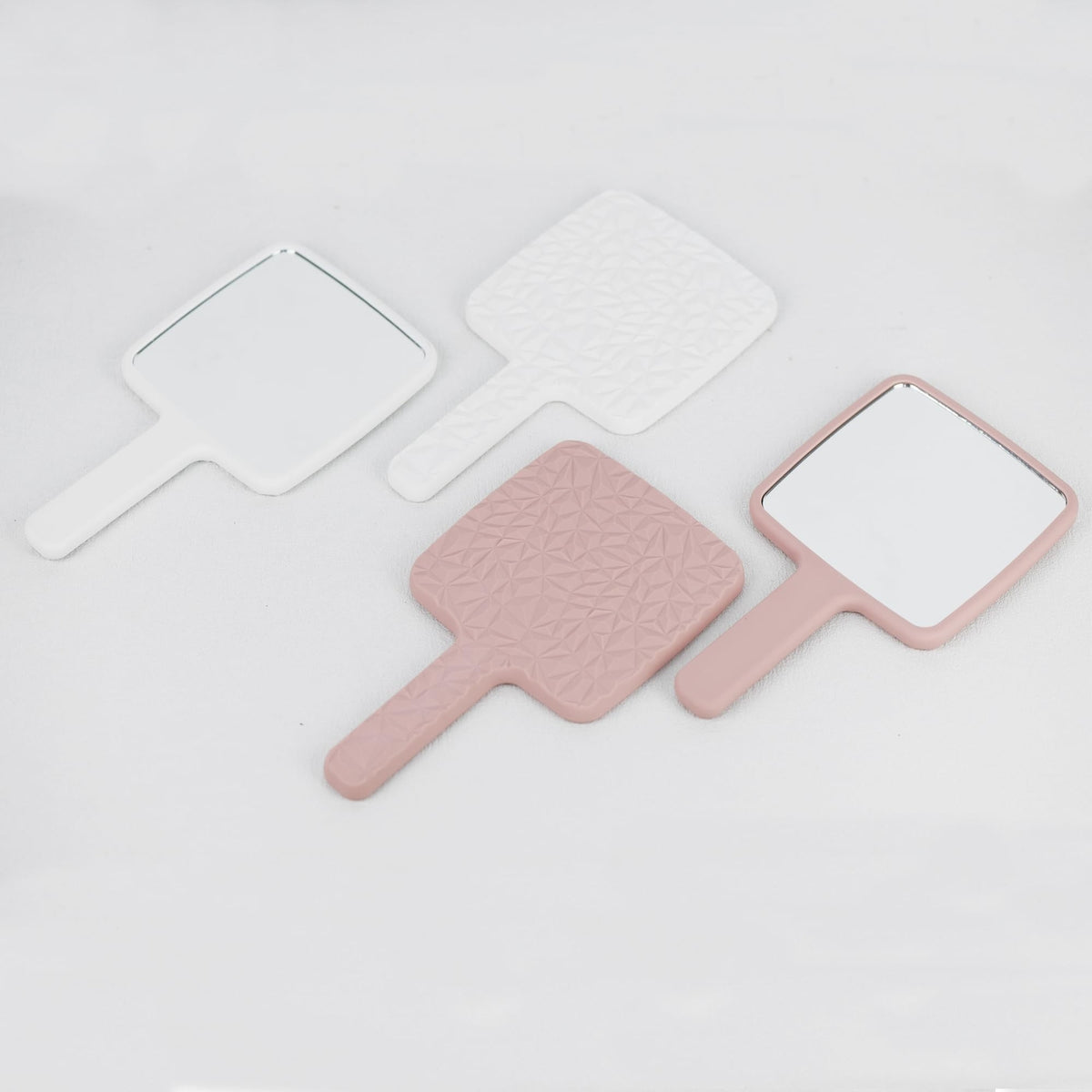 Pink Square Hand Held Mirror Travel Mirror with Diamond Pattern, 9 x 5.1 Inches