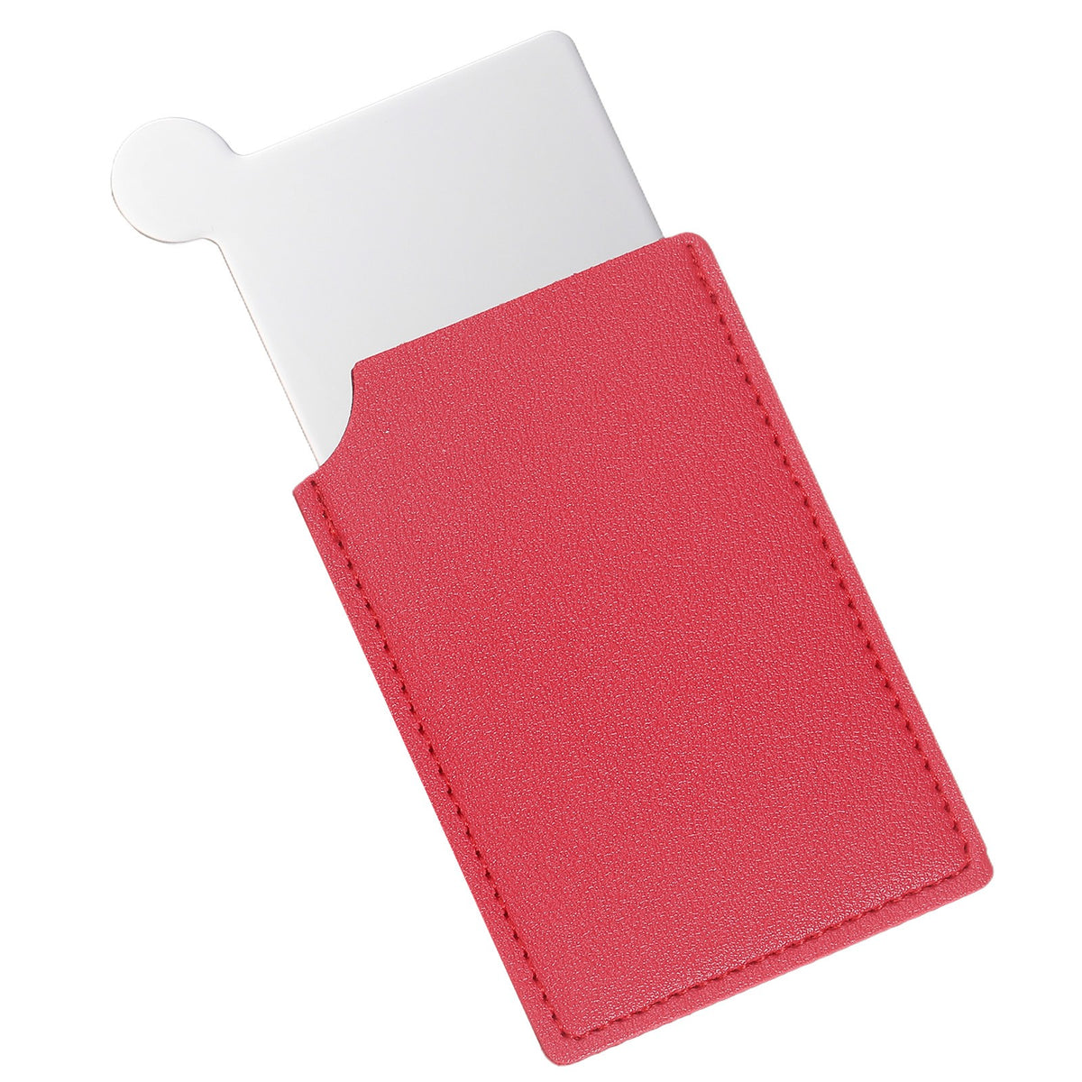 Pocket Travel Mirror Stainless Steel Compact with PU Leather Cover - Red