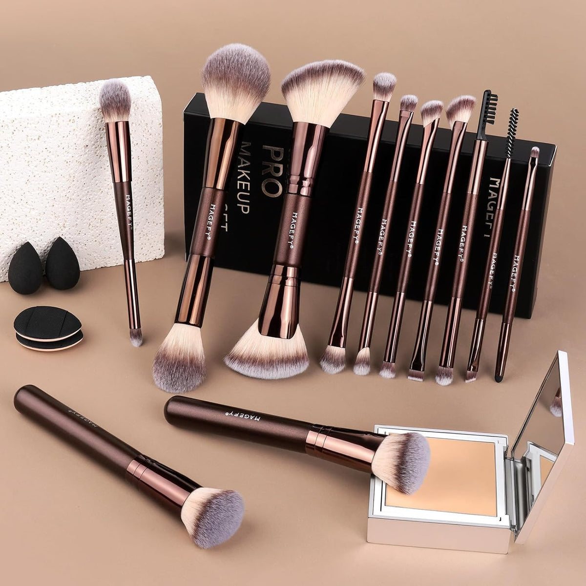 22-Piece Professional Makeup Brush Set with Double-End Brushes and Pouch