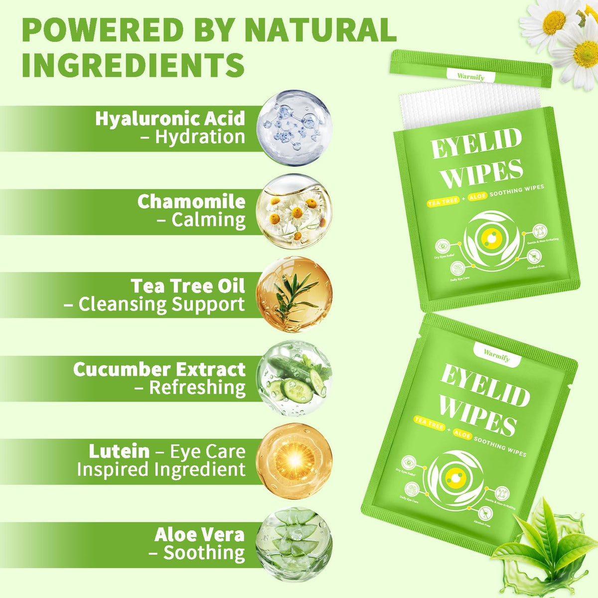 Tea Tree Oil Eyelid Wipes - Individually Wrapped, Gentle Eye & Lash Cleanser