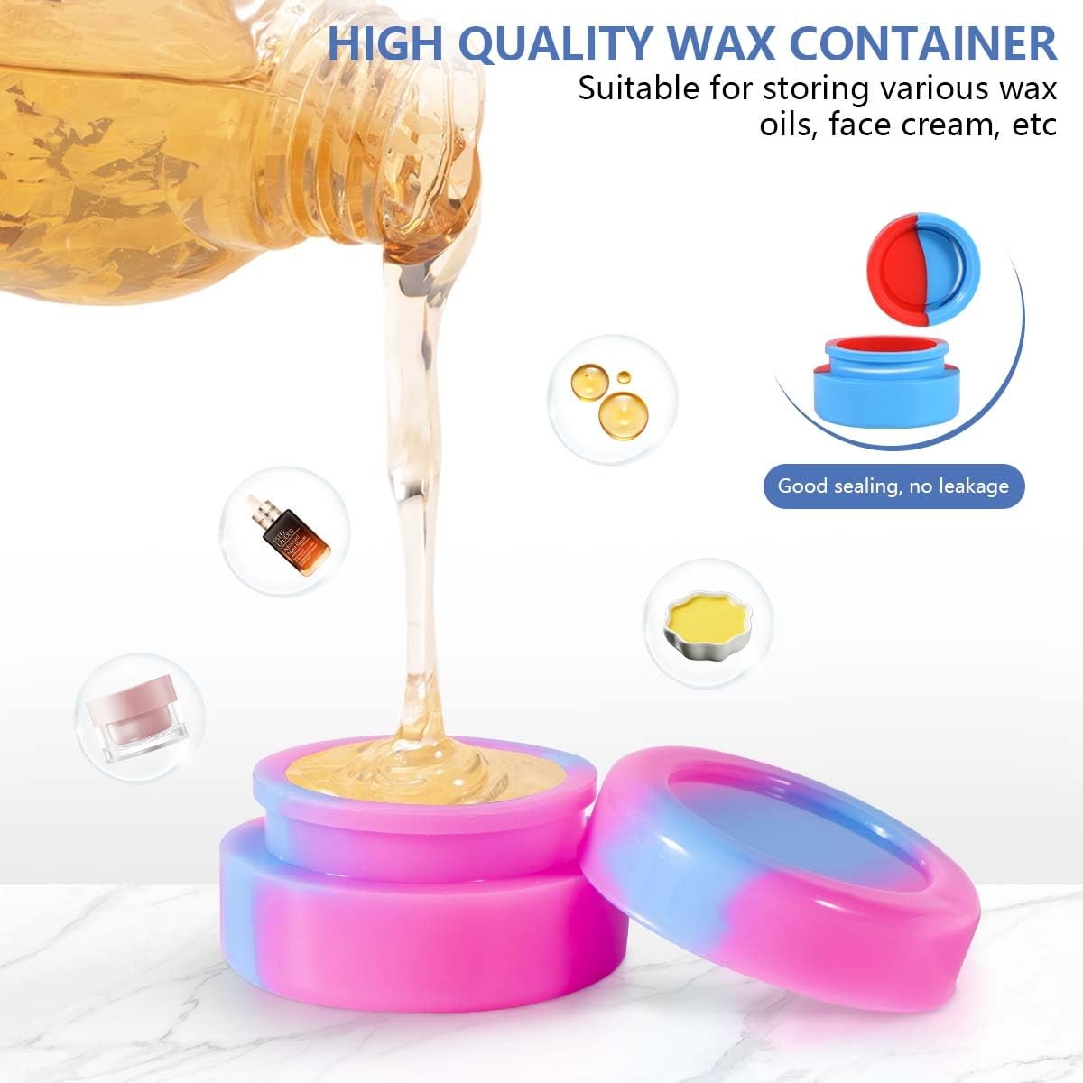 30 Pcs Silicone Wax Containers - Assorted Colors, Non-Stick, Reusable, 5ml