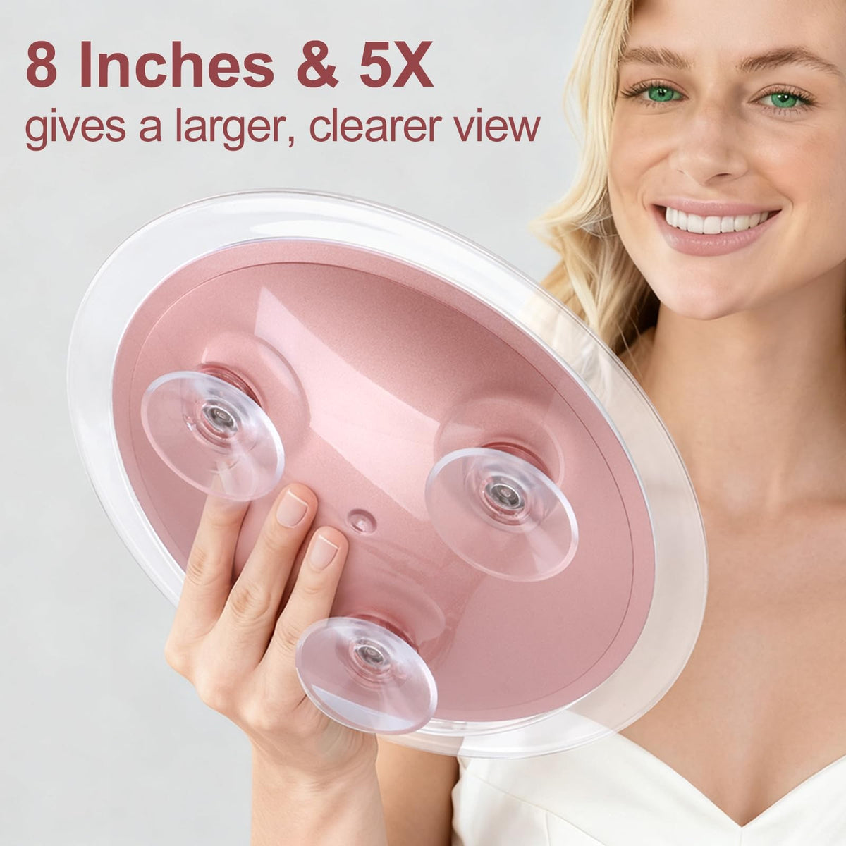 8 Inch Magnifying Mirror with 5X Magnification and Suction Cups for Travel & Grooming