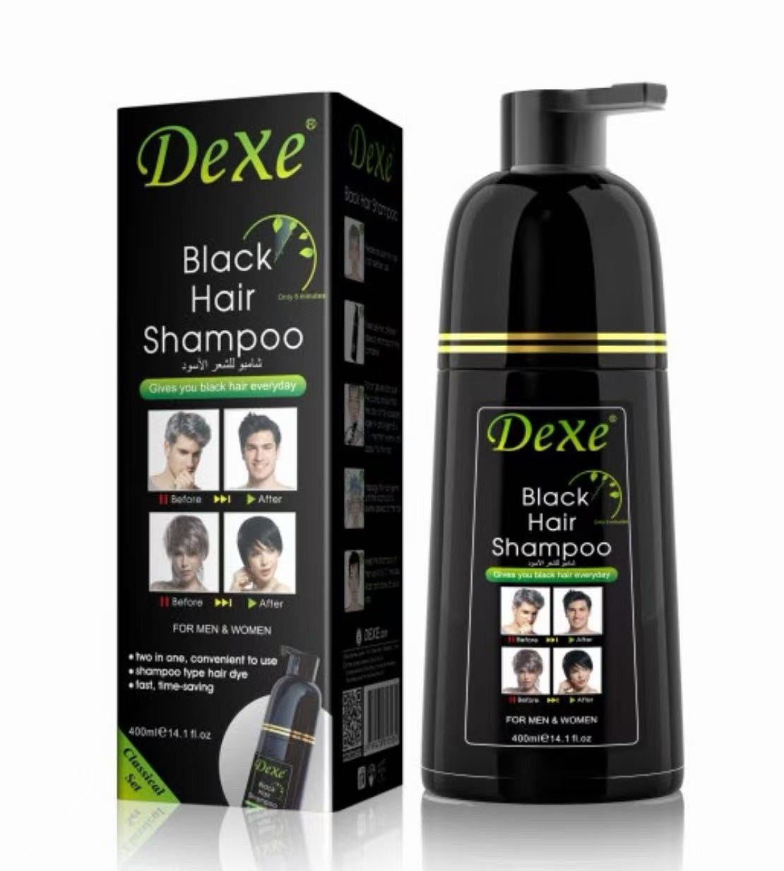 Black Hair Dye Shampoo - Gray Hair Coverage, 400ml