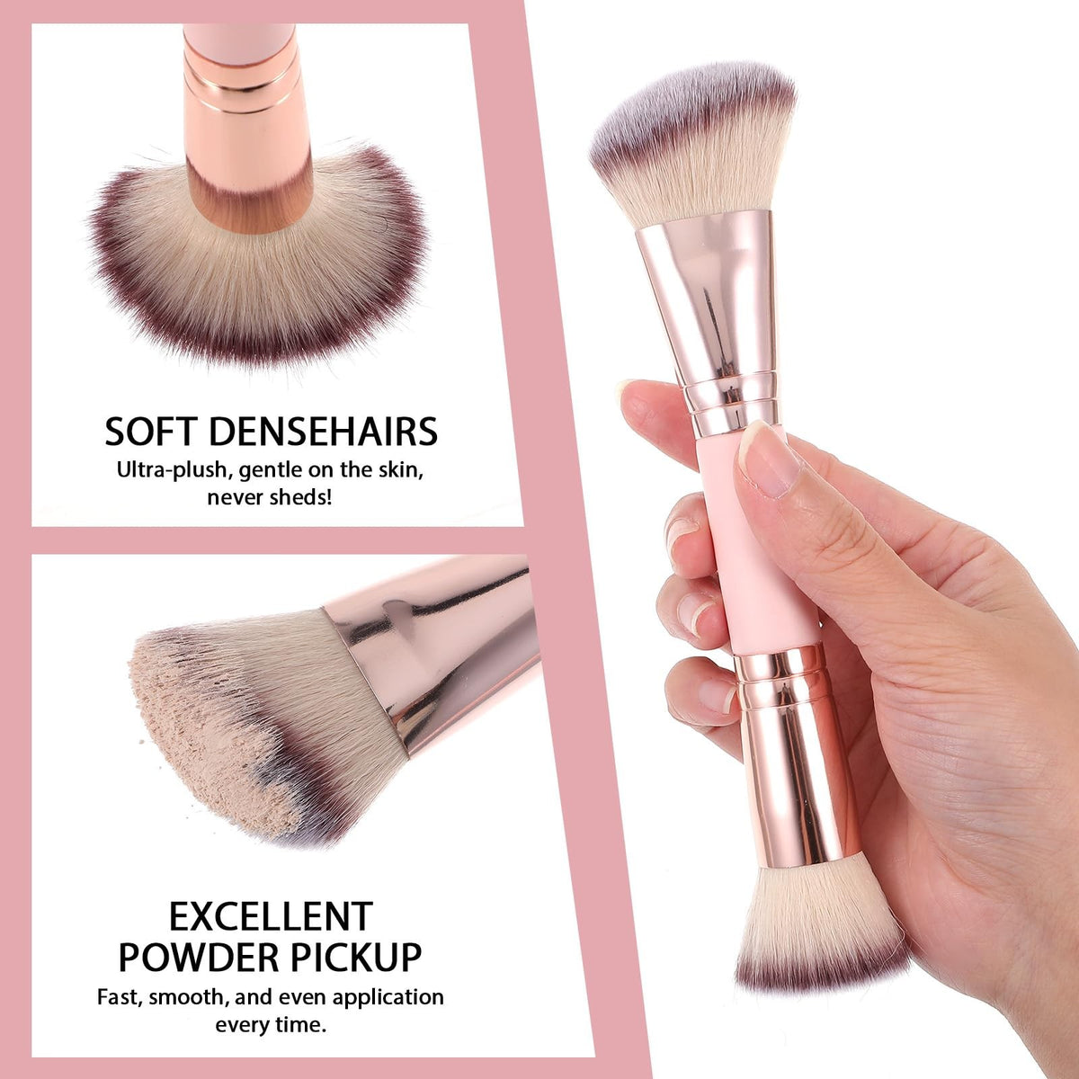 Dual-Ended Foundation Makeup Brushes Set for Liquid, Cream & Powder Blending