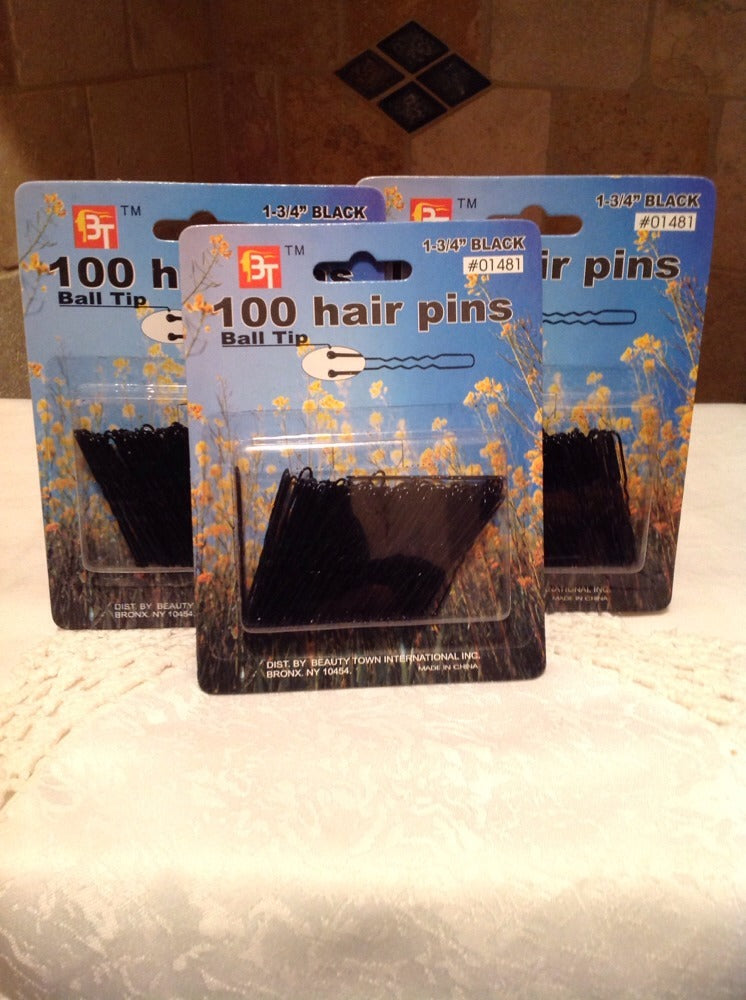 BEAUTY TOWN 3 Packs Of 100 Hair Pins, 1 3/4" Crimped, Ball Tipped -