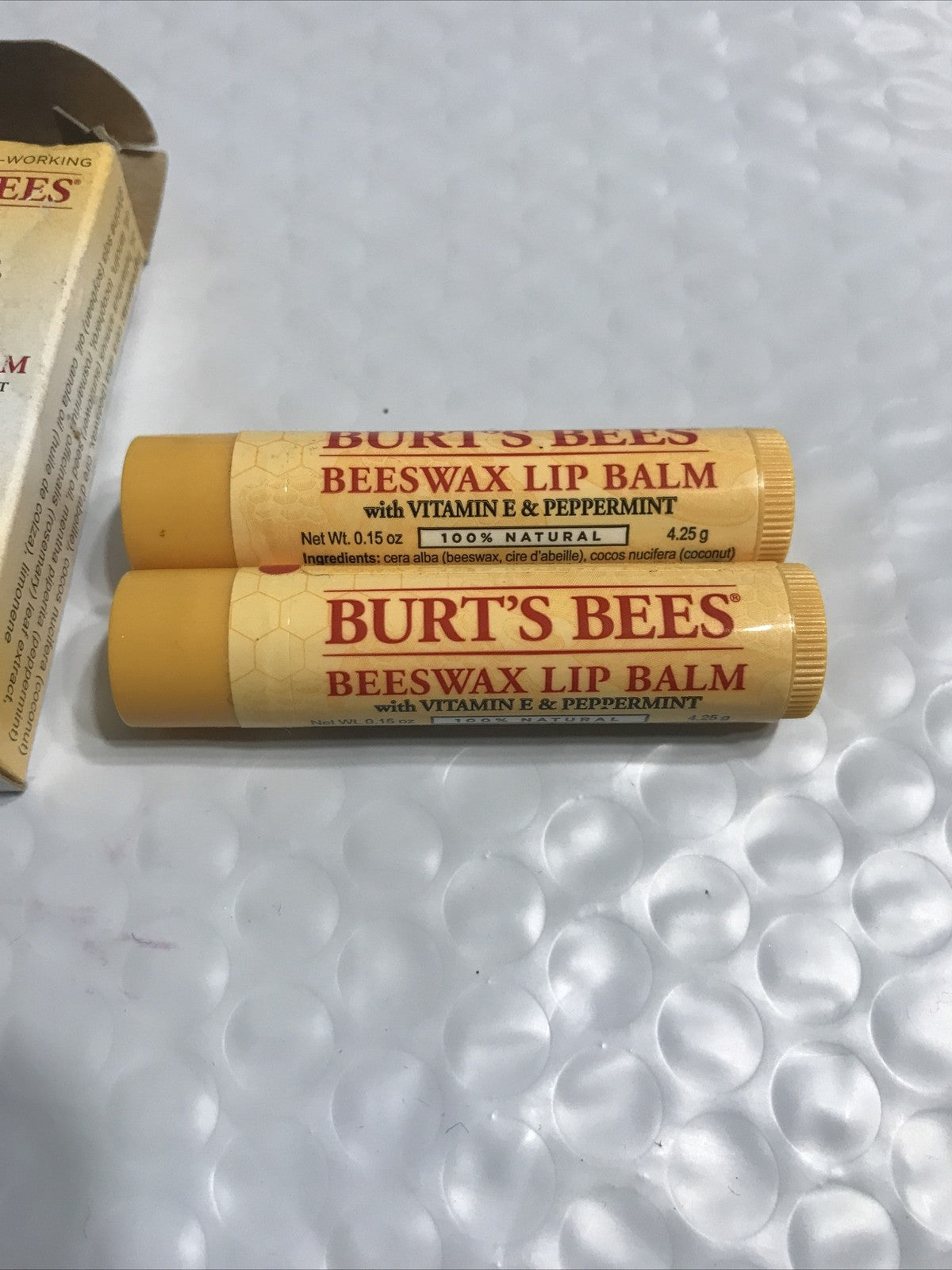 Beeswax Lip Balm Twin Pack with Vitamin E & Peppermint - Sealed Tubes