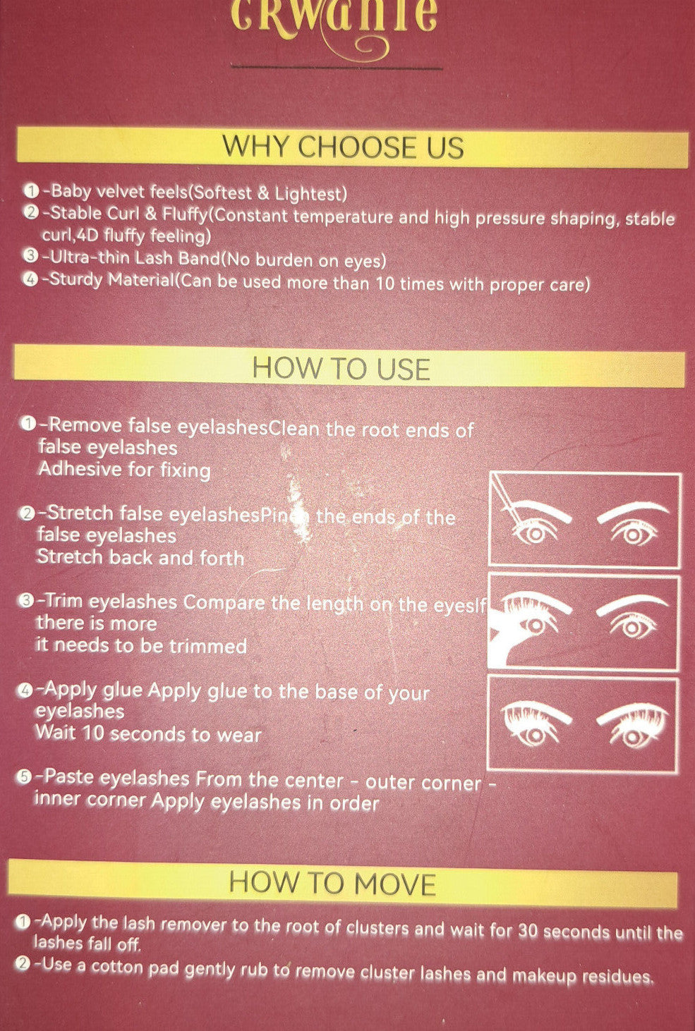 Crwahie Natural Eyelashes - Lot of 5x10 Pairs Reusable Microfiber False Lashes