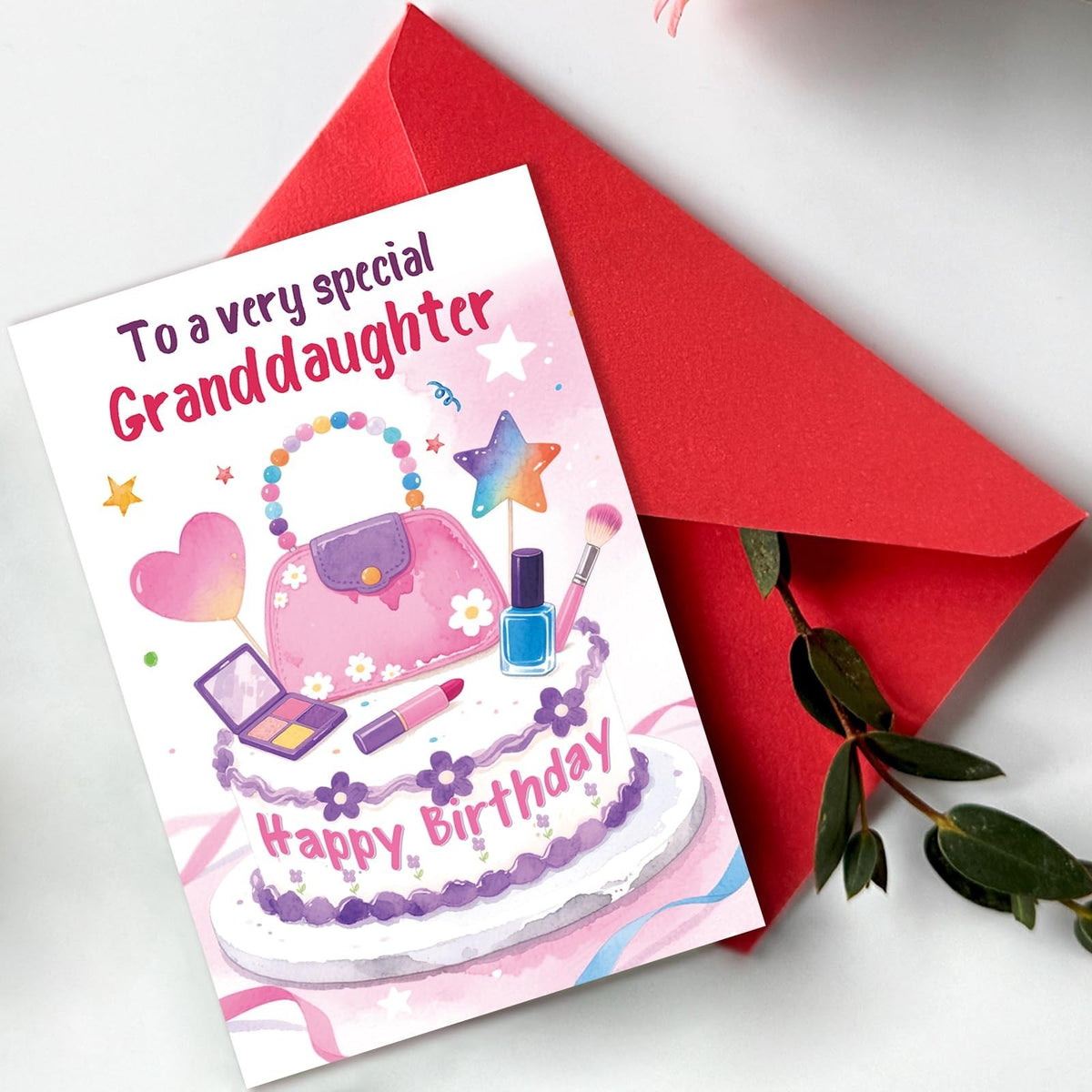 Granddaughter Birthday Card - Colorful Cake & Gift Design from Grandma Grandpa