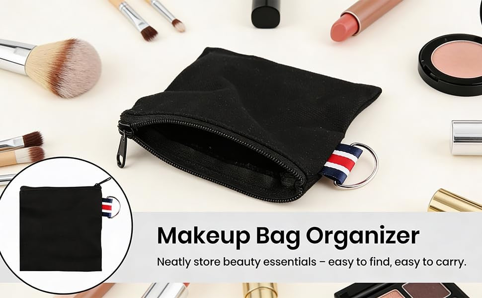 Small Canvas Zipper Pouch with Metal Hanging Ring - Travel Organizer Set