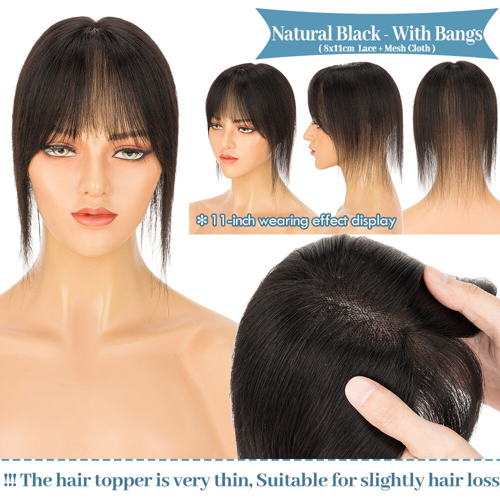 Clip-In Human Hair Extensions with Lace Base - Remy Hair Toppers, Full Head