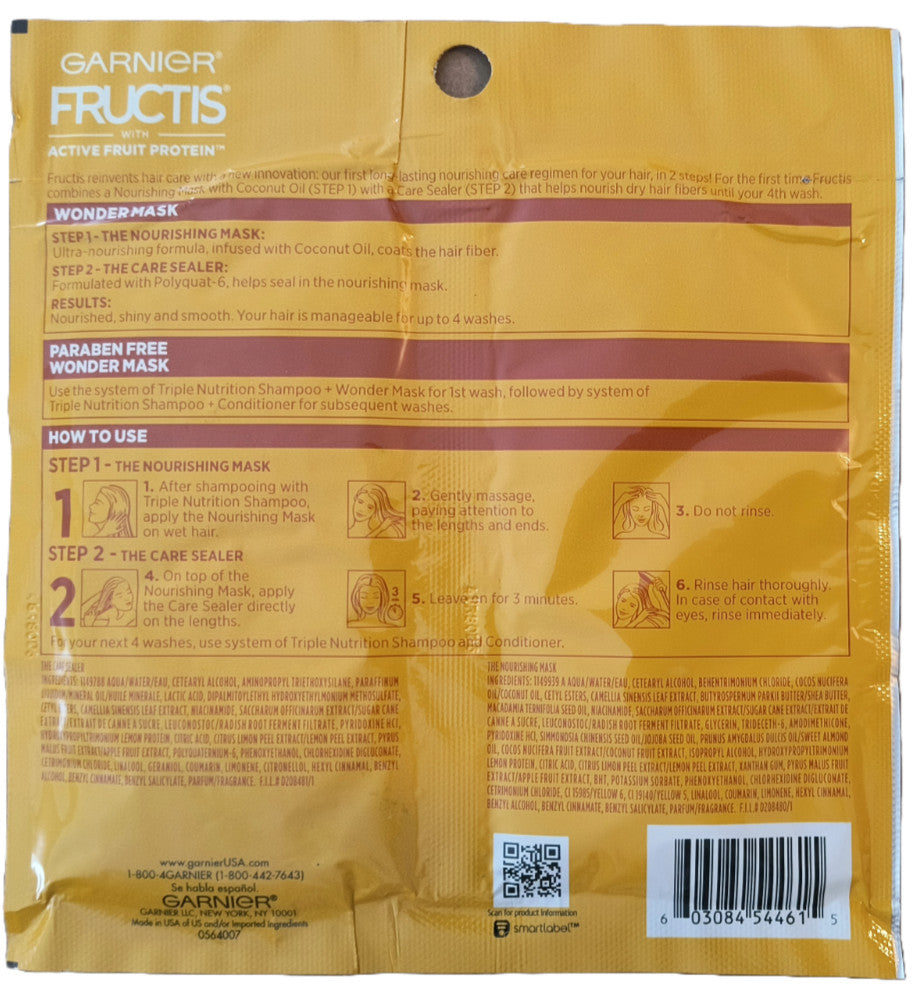 Garnier Fructis Wonder Hair Mask with Coconut Oil - Nourishing Treatment Pack