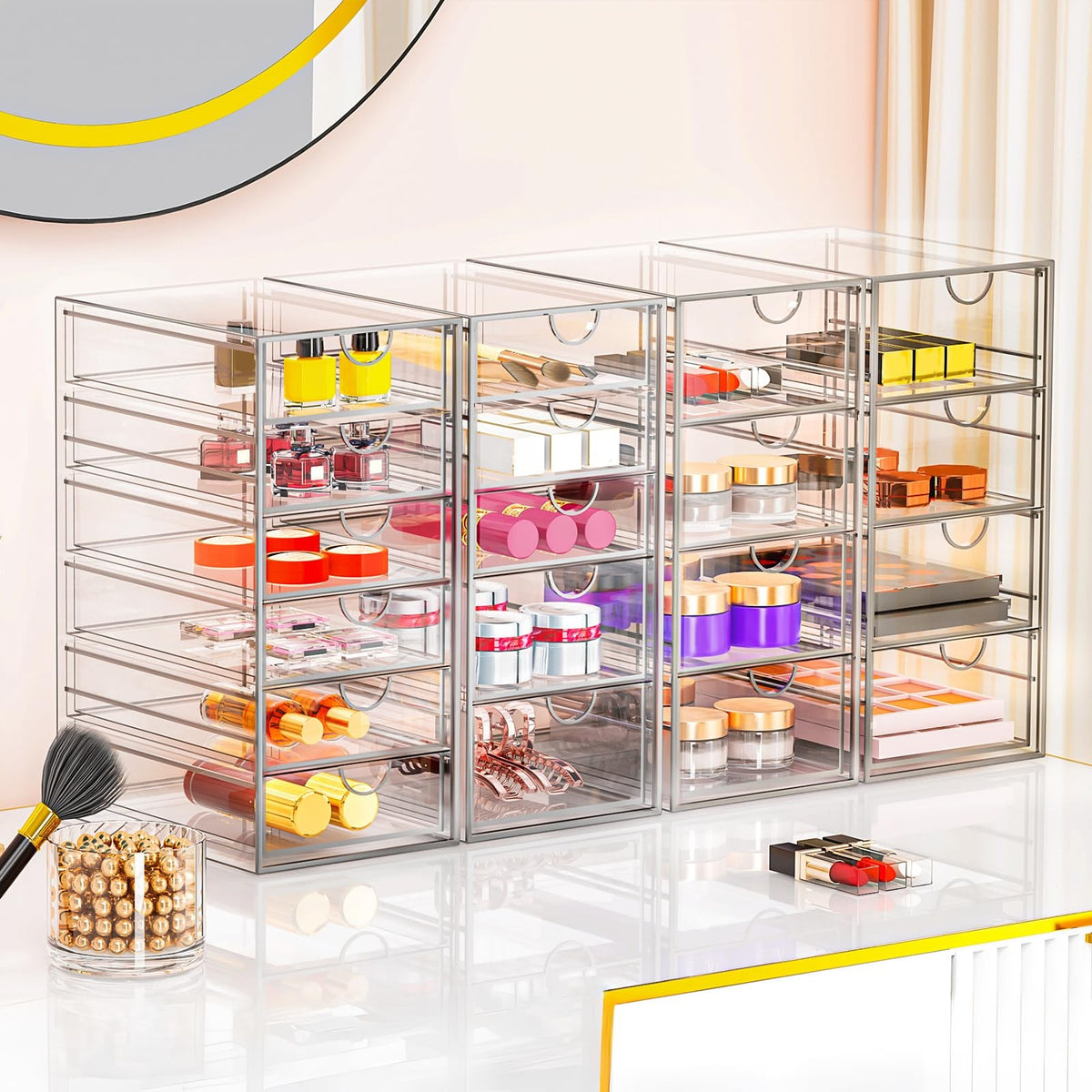 Acrylic Makeup Organizer with 19 Drawers - 4 Pack Clear Storage Bins