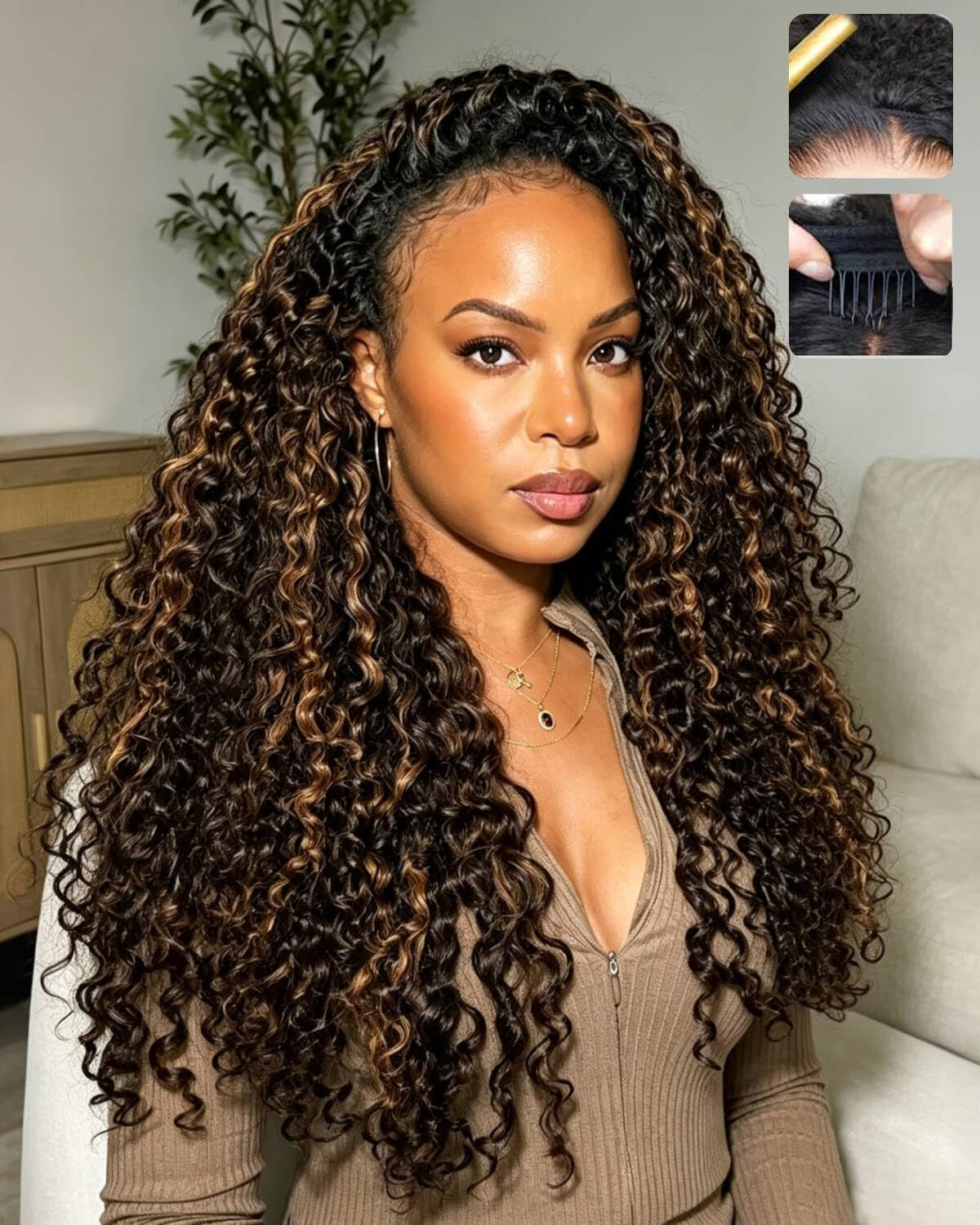 Burmese Curly Half Wig 26 Inch Ombre Auburn Human Hair Natural Look