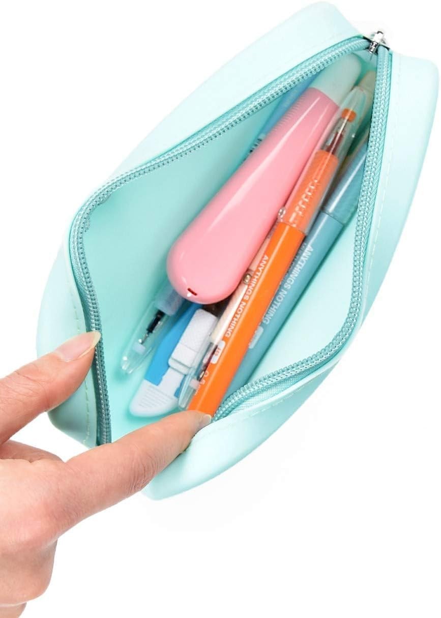 Travel Makeup Brush Holder Silicone Bag with Zipper - Blue