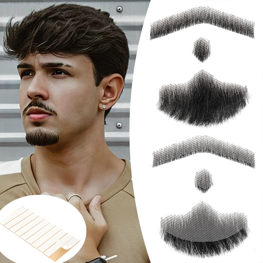 Men's Reusable Fake Beard with Real Human Hair - Van Dyke Style, Multiple Colors