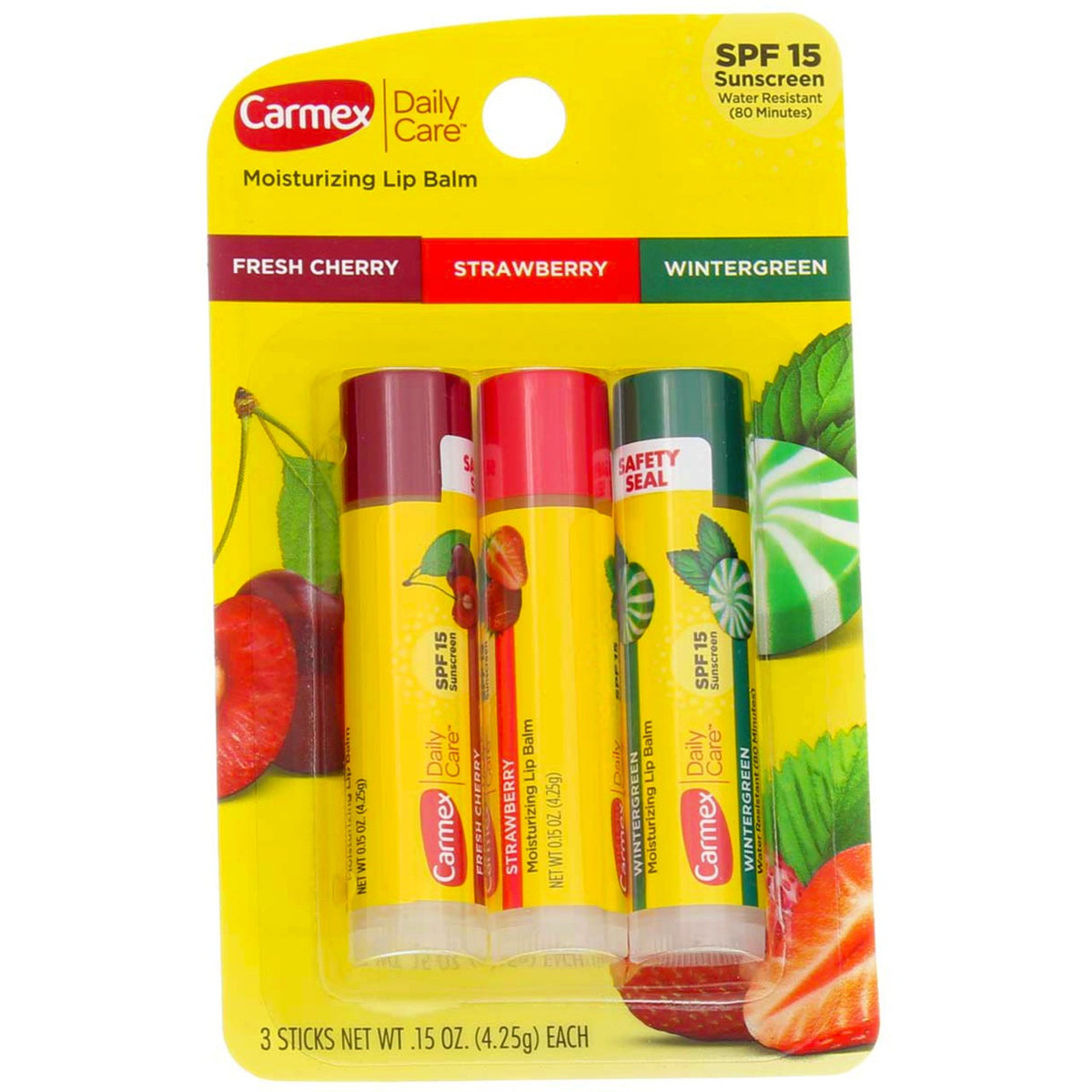 Carmex Moisturizing Lip Balm Set with SPF 15 - Cherry, Strawberry, Wintergreen