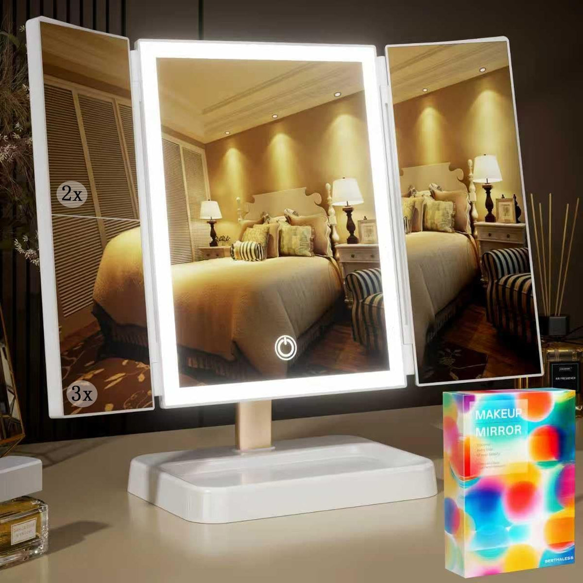 Rechargeable Lighted Makeup Vanity Mirror with 76 LED Lights & Magnification