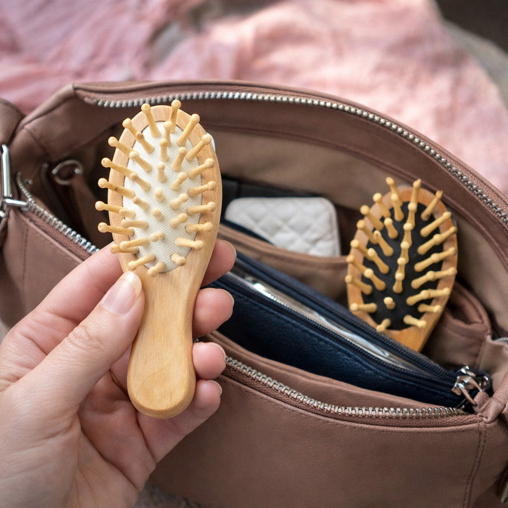Mini Bamboo Hair Brushes 2-Pack Travel Detangling & Scalp Massage Tools