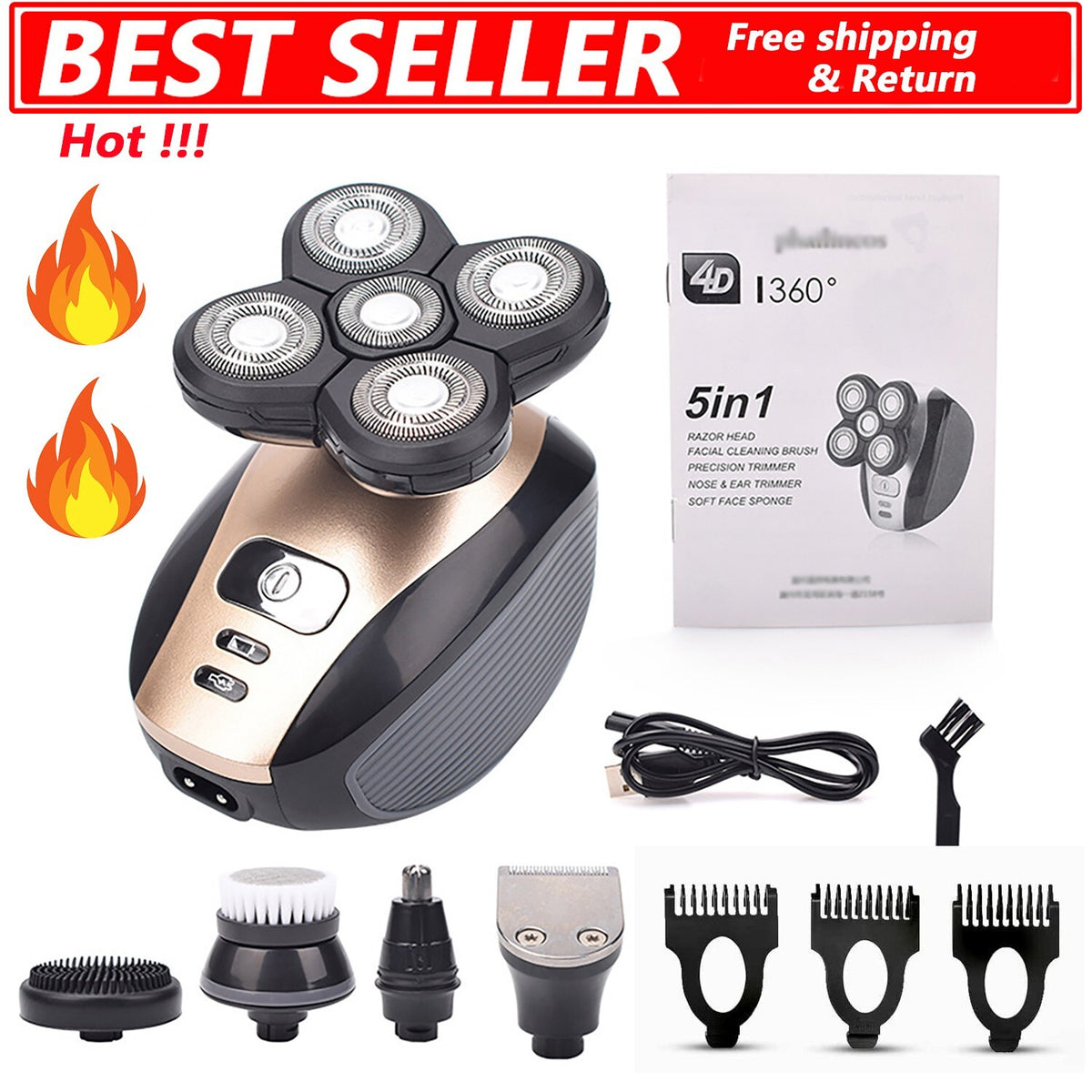 5D Rotary Electric Shaver - 5-in-1 Grooming Kit