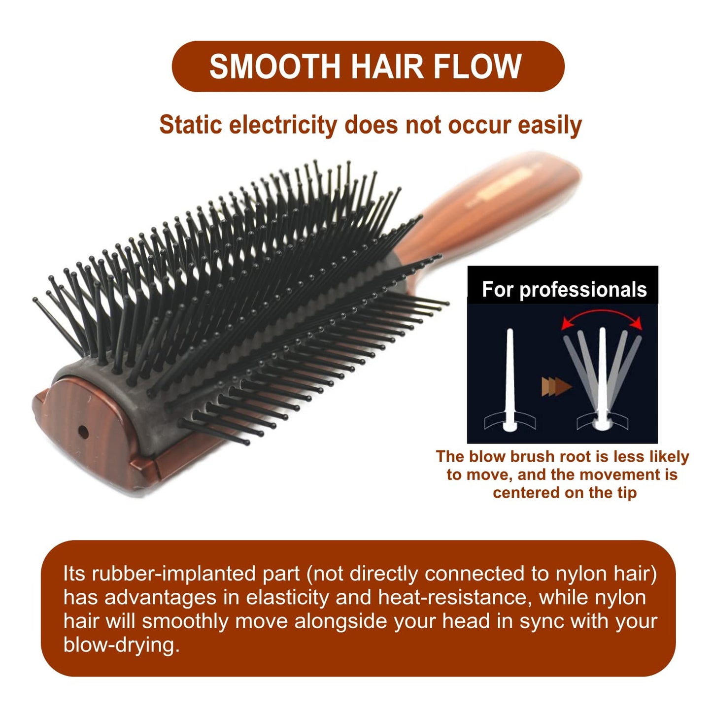 Professional Tourmaline Ceramic Round Hair Brush - 9 Row Curved Pad