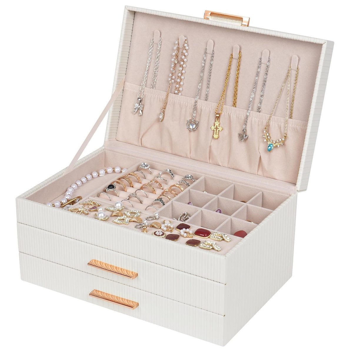 Jewelry Box Organizer with 2 Drawers - Large Capacity White Storage Case