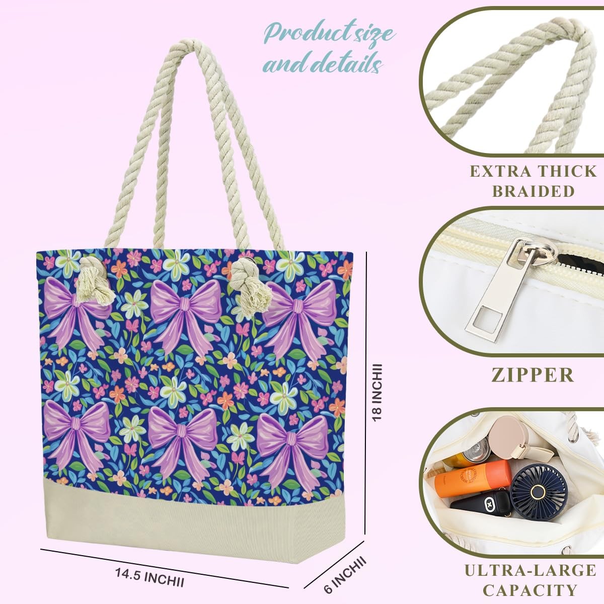 Waterproof Beach Tote Bag and Wet Cosmetic Bag Set for Women
