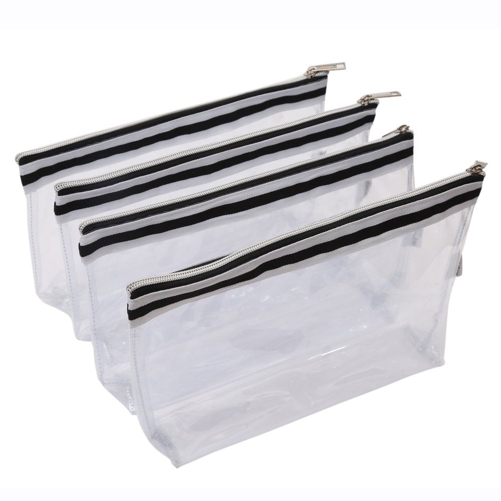 4 Pack Waterproof Clear Vinyl Makeup & Toiletry Bags - Travel Organizer Pouches