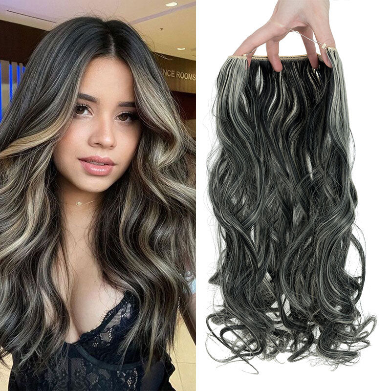 Invisible Wire Hair Extensions - Natural Synthetic Length & Body Wavy or Straight