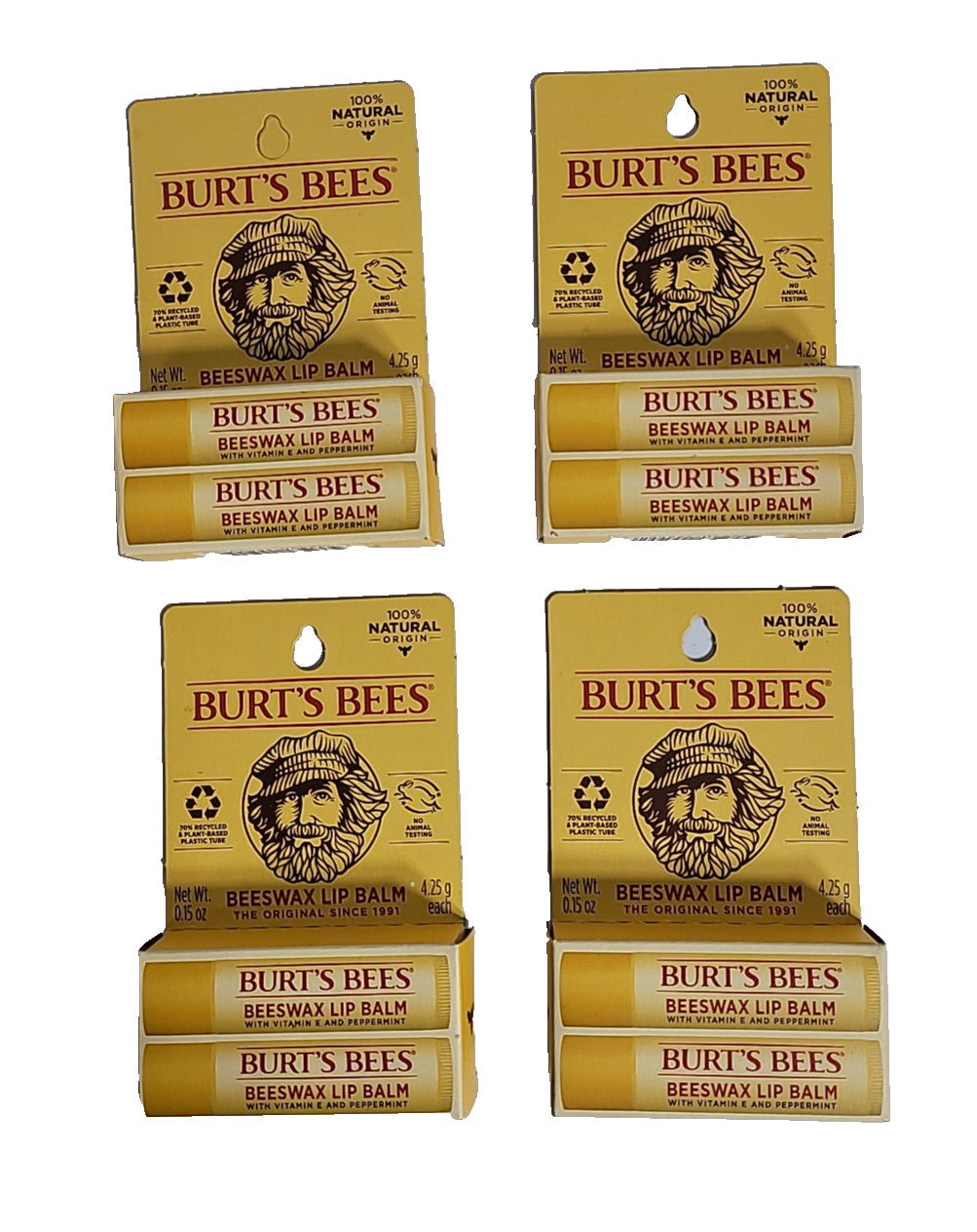 4-Pack Burt's Bees Lip Balm Beeswax 0.15 Oz - Natural Moisturizing Lip Care