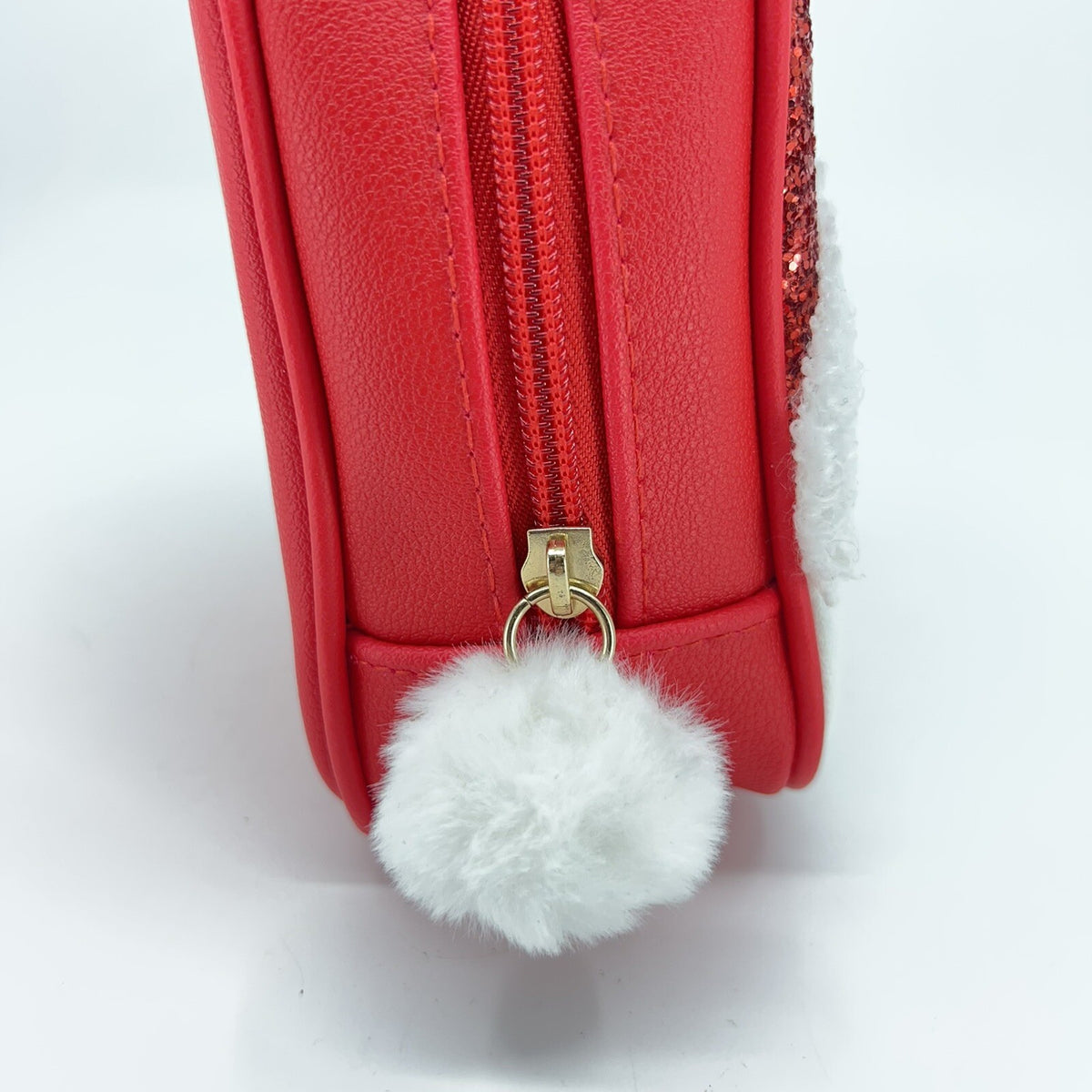 Santa Face Red Glitter Makeup Bag - Holiday Cosmetic Organizer