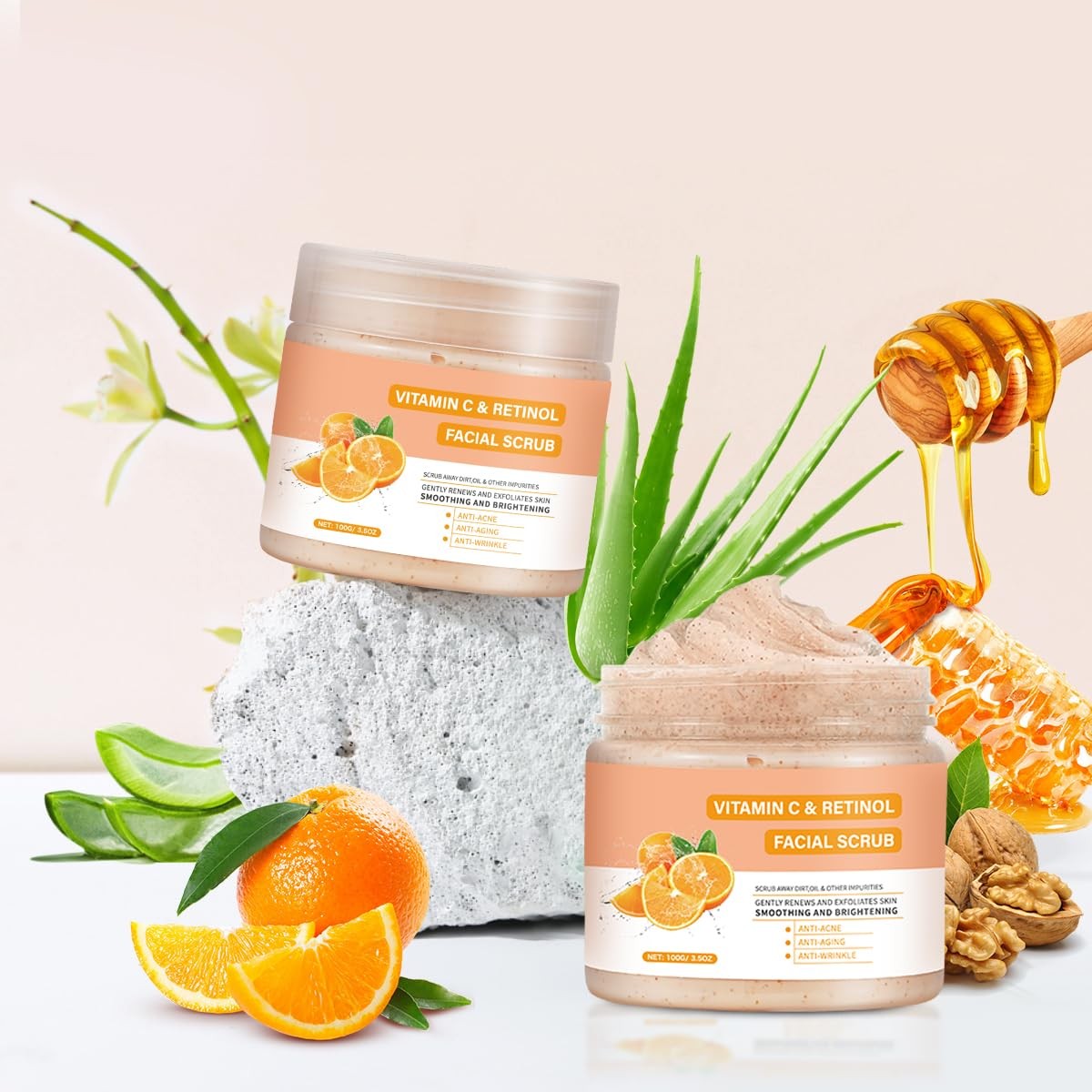 Vitamin C Face Scrub, Exfoliating Facial Wash with Retinol,