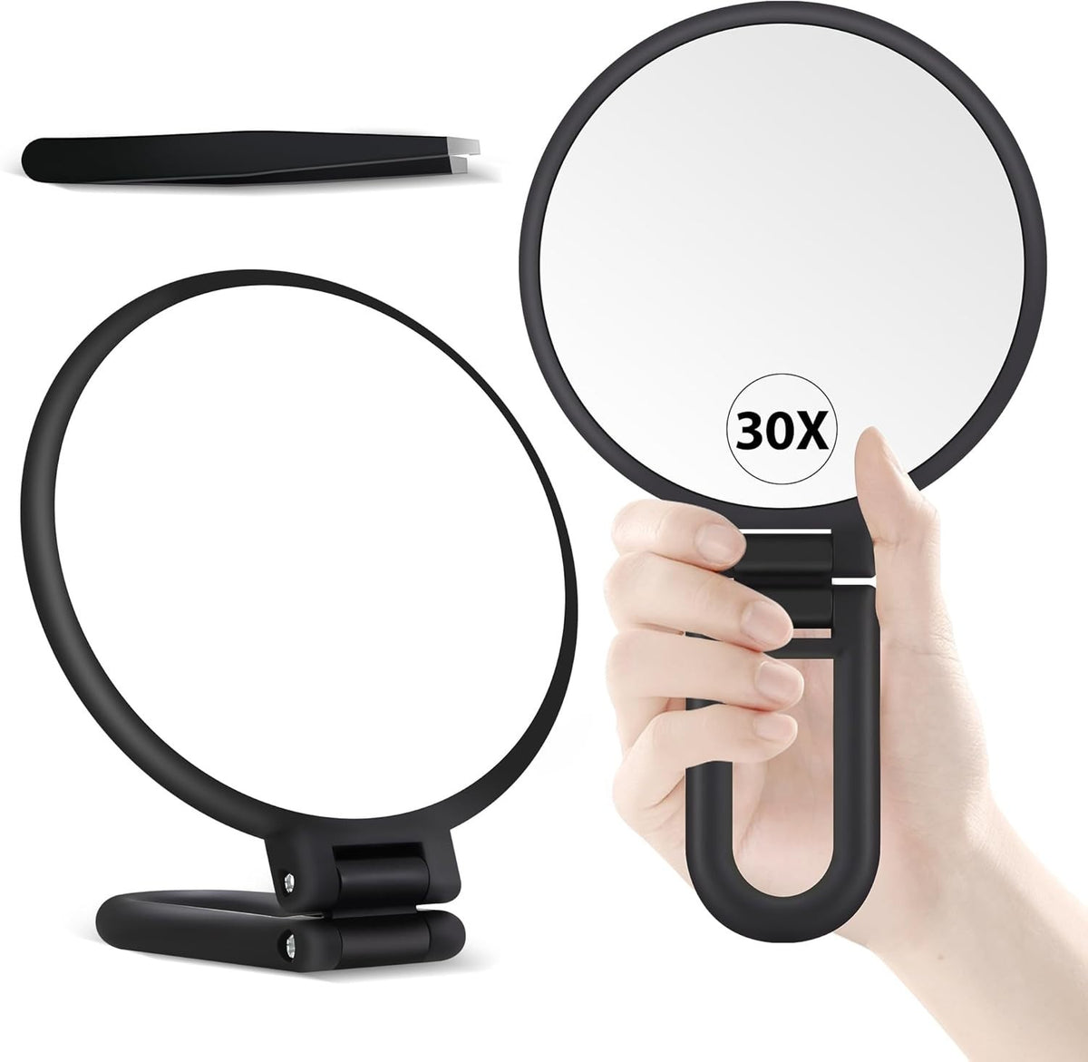 30X Magnifying Hand Mirror with Handle and Double-Sided Reflection
