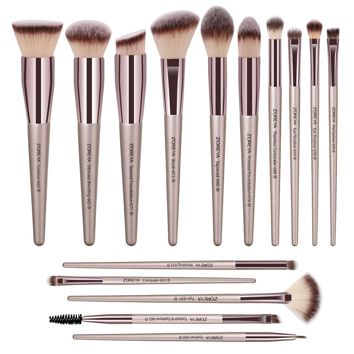 15-Piece Professional Makeup Brush Set - Synthetic Cosmetic Tools