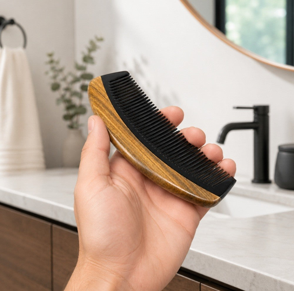 Natural Green Sandalwood Comb for Hair and Beard Detangling Anti-Static Pocket Size