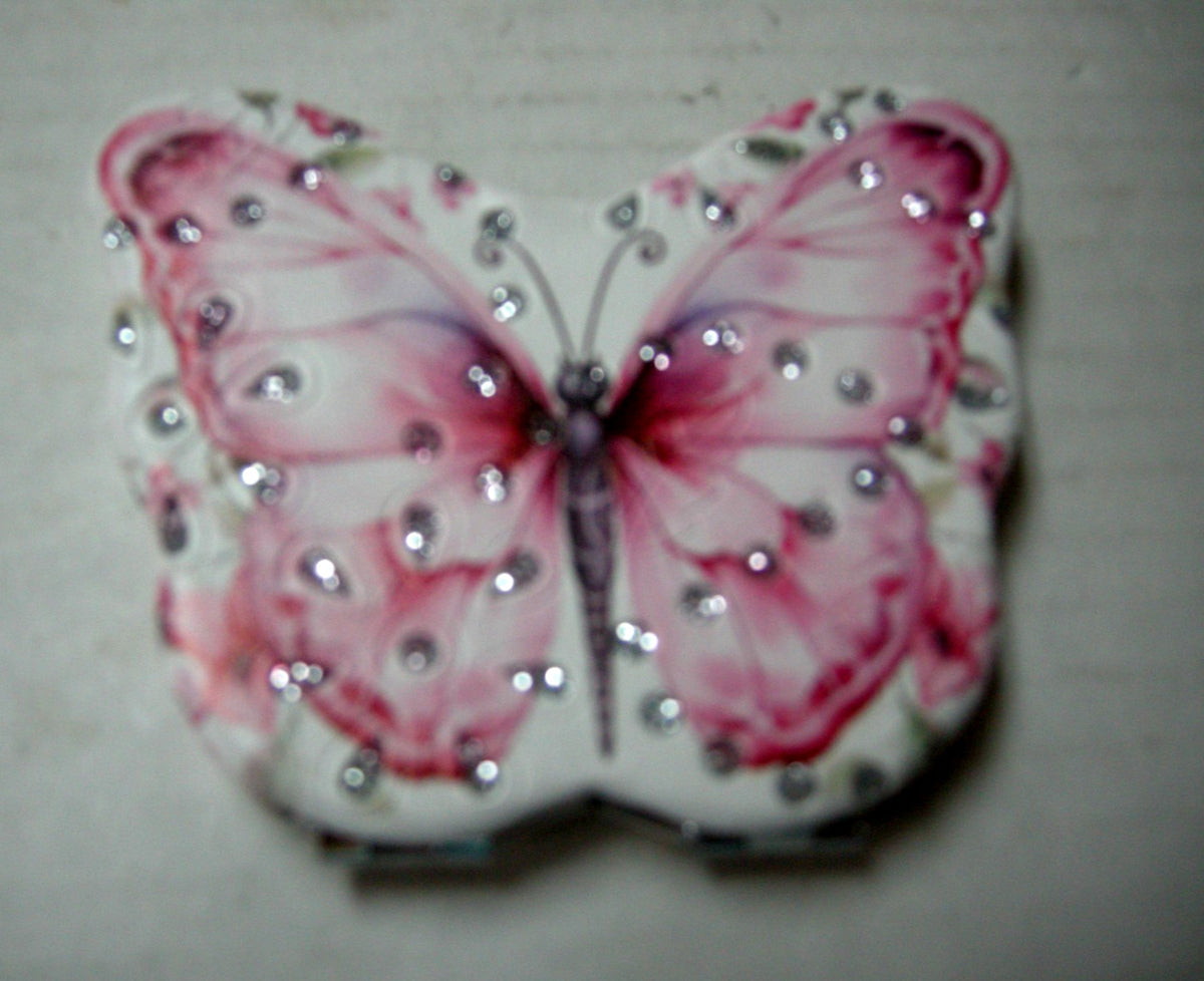 Handheld Butterfly Cosmetic Mirror with Rhinestones, 3.5 Inch Multicolor