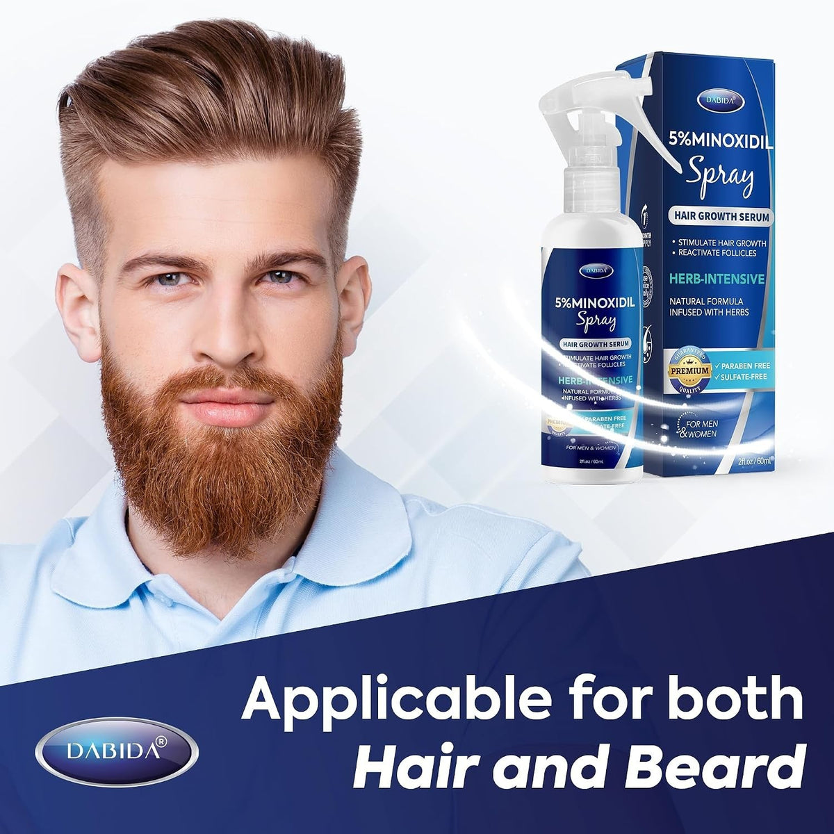 Dabida 5% Minoxidil Hair Growth Treatment & Beard Spray, 60ml