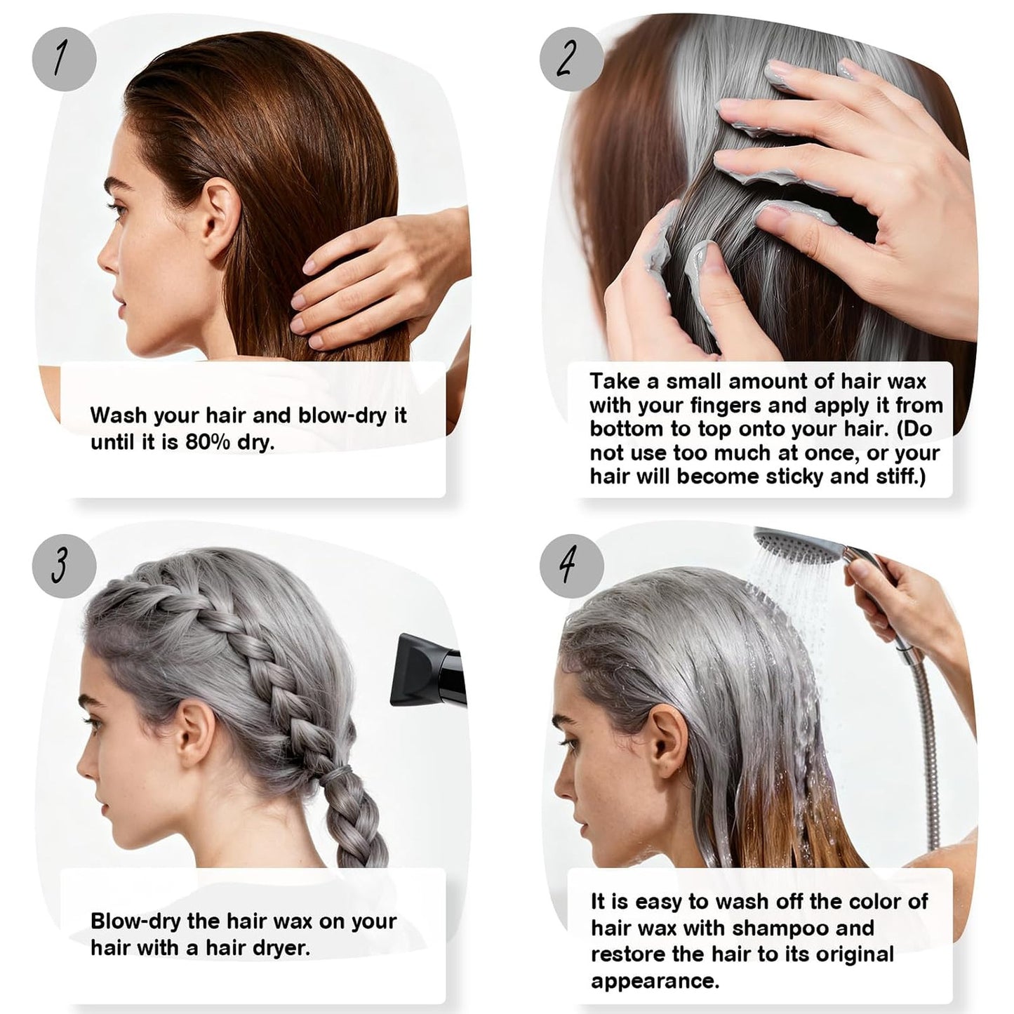 Temporary Silver Gray Hair Wax - Washable Hair Color Styling Product