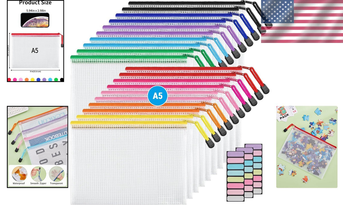 Waterproof Mesh Zipper Pouches 20-Pack for Travel and Organization
