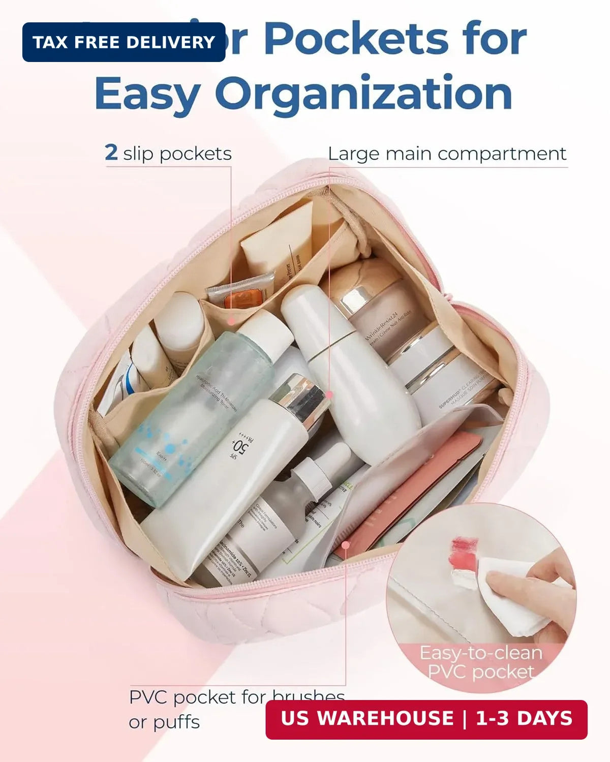 Travel Makeup Bag for Women - Padded Cosmetic Organizer with Wide Opening