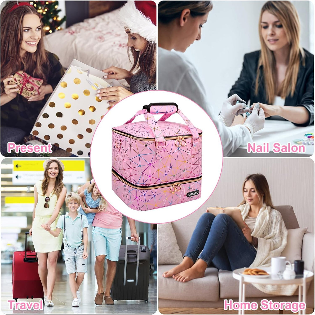 Large Capacity Nail Polish Organizer Bag with Lamp and Travel Case - Holds 84 Bottles